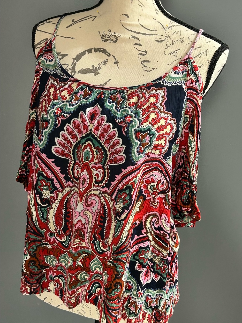 Altar'd State Red Multi Paisley Cold-Shoulder Camisole